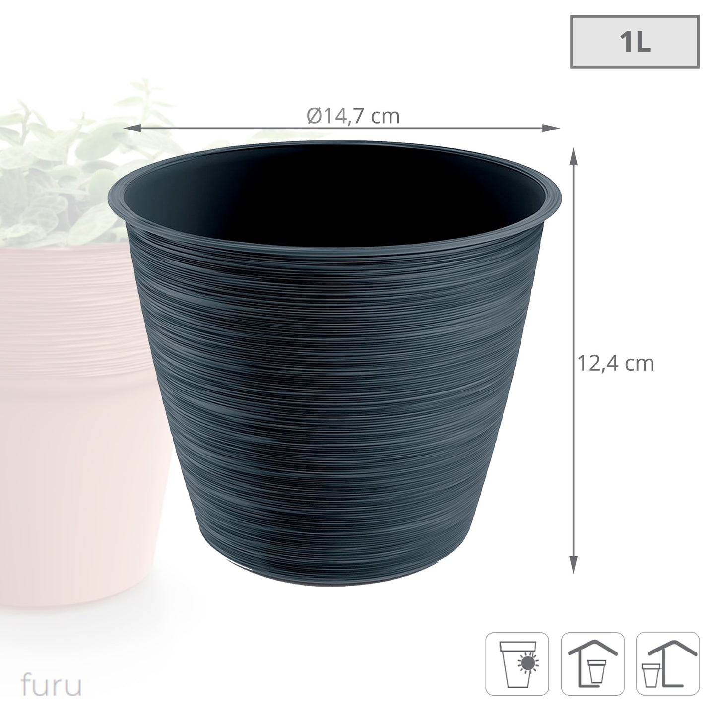 Maceta Furu 1l., Dimensiones (mm) 147x147x124, Color Antracita_2