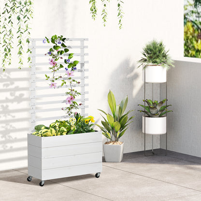 Outsunny Jardinera Con Enrejado Madera Con Ruedas Soporte Para Trepadora Blanco_1