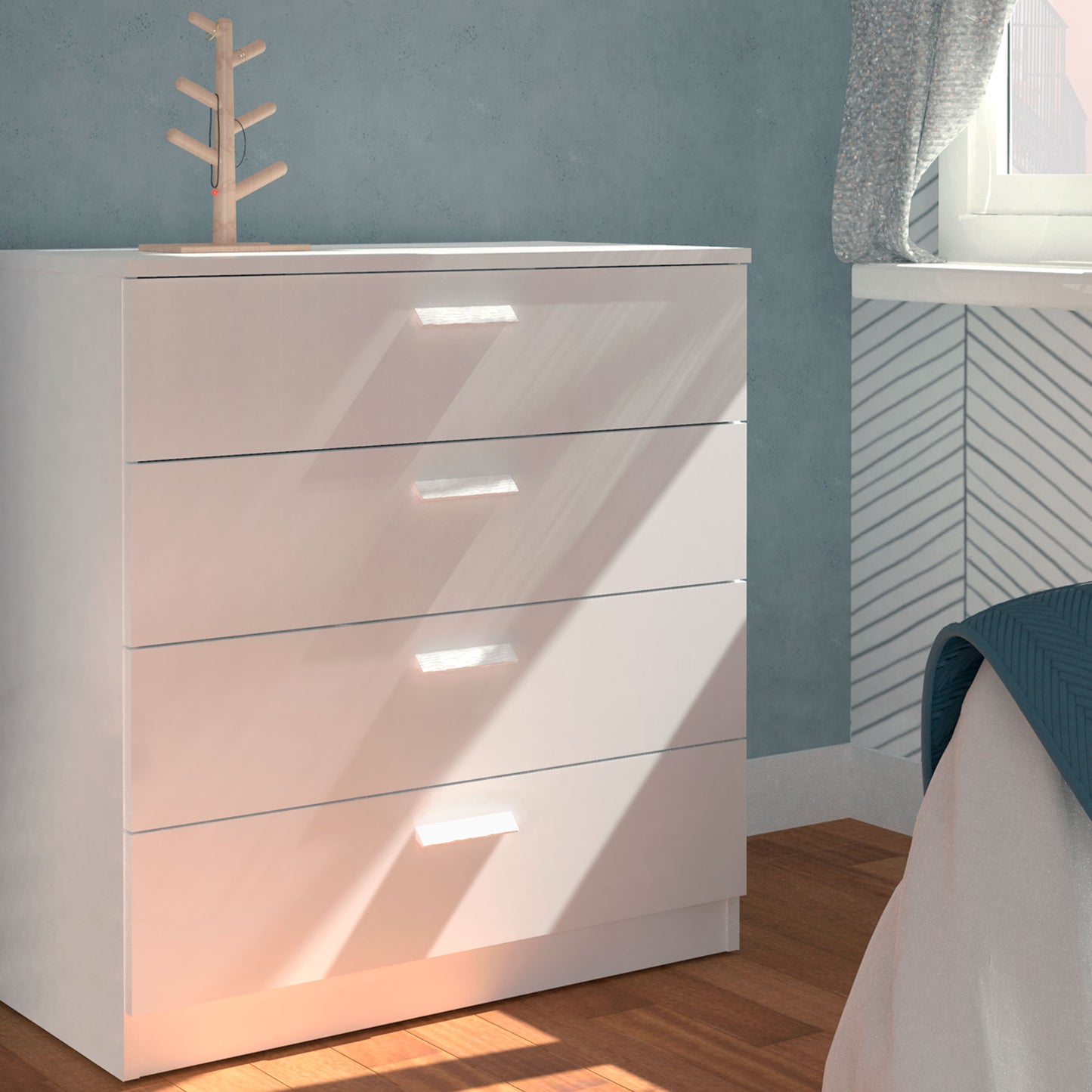 Cómoda Dormitorio, Cajonera 4 Cajones, Sinfonier 78x74x40 Cm (alto X Ancho X Profundo), Briebe, Nova, Blanco_2