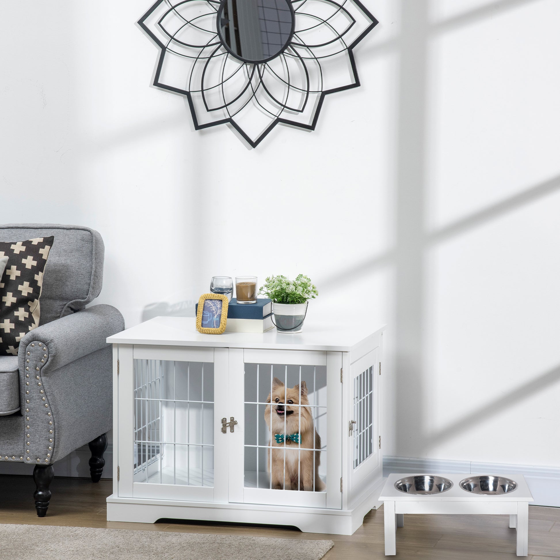 Pawhut Conjunto Para Mascotas 2 Piezas 76x54,5x56 Cm 44x24x15 Cm Blanco_1