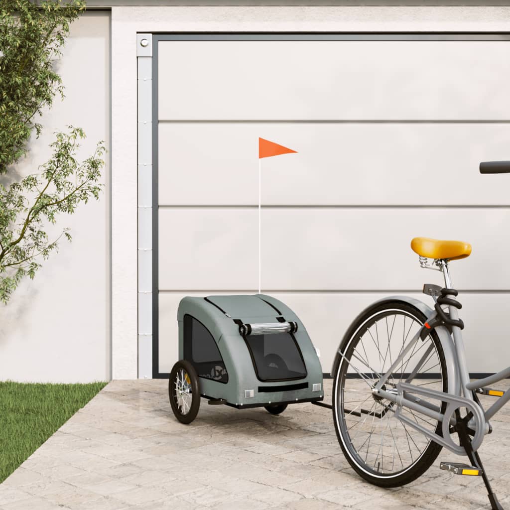 Remolque De Bicicleta Mascotas Hierro Tela Oxford Gris_1