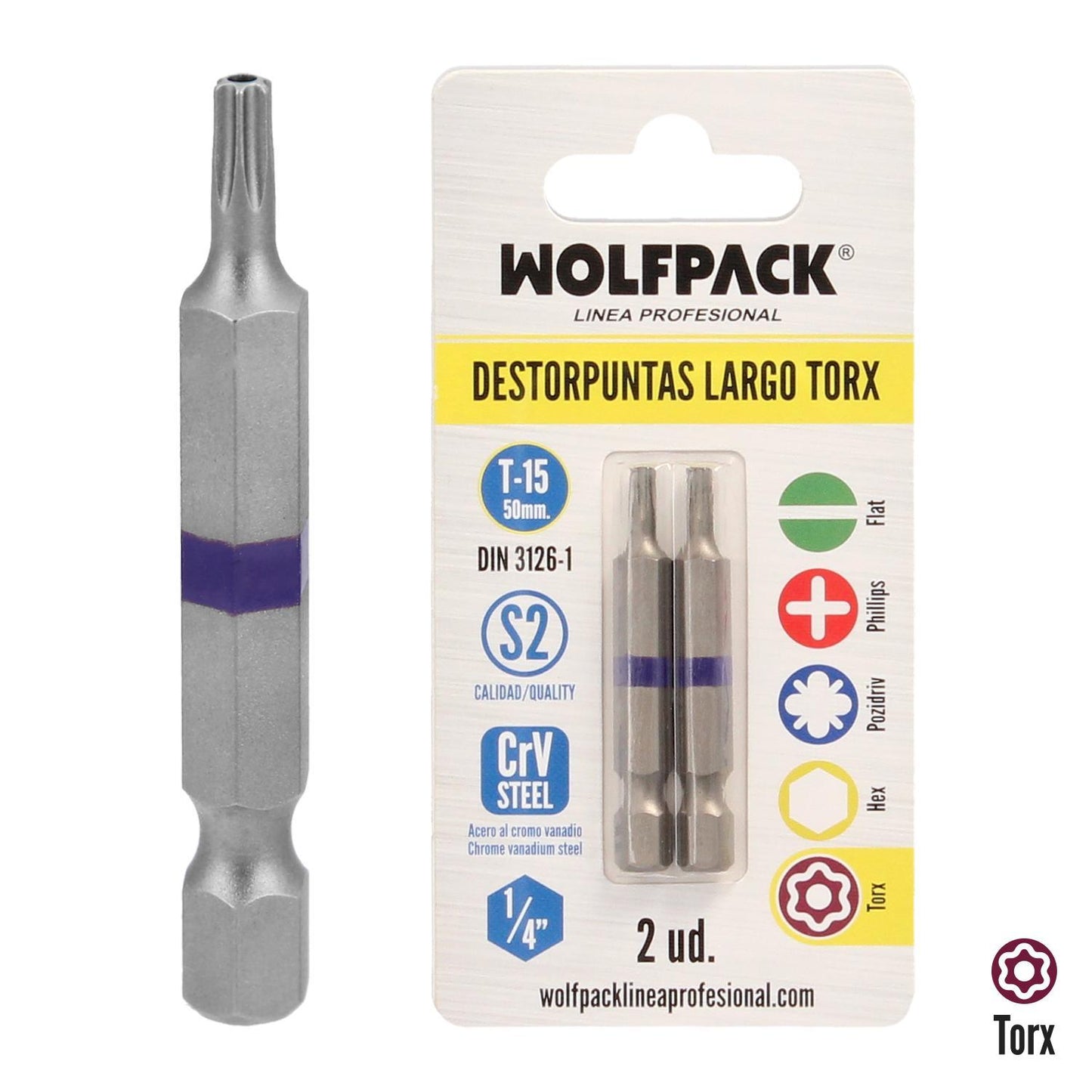 Puntas Largas Destornillador Torx T15 (2 Piezas). Acero S2 Al Cromo Vanadio. Puntas Hexagonales, Destorpuntas,_0