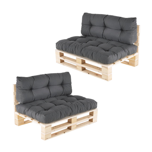 Pack 2 Sofás Para Palets + 2 Cojín De Asiento 80x120x16 Cm + 2 Cojín Respaldo 42x120x16 Cm, Olefin Color Gris, Repelente Al Agua_0