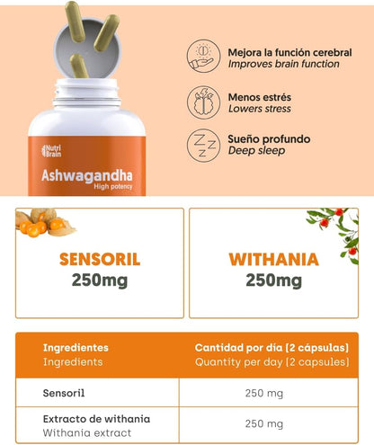 Ashwagandha Sensoril Adaptógeno Para Estrés Y Sueño Nutribrain 120 Cápsulas_5