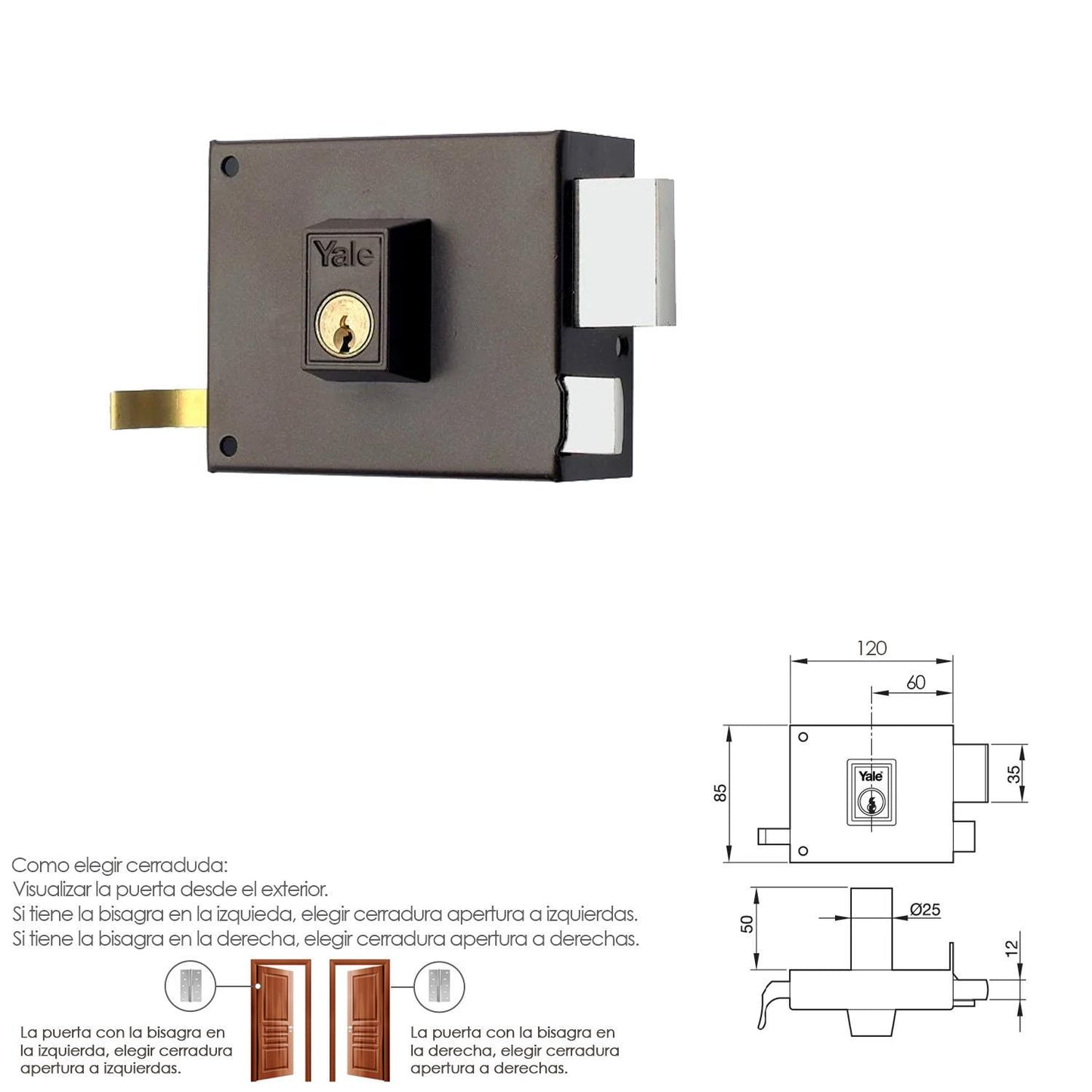 Cerradura Yale  125-a/hpr/12/ Derecha_1
