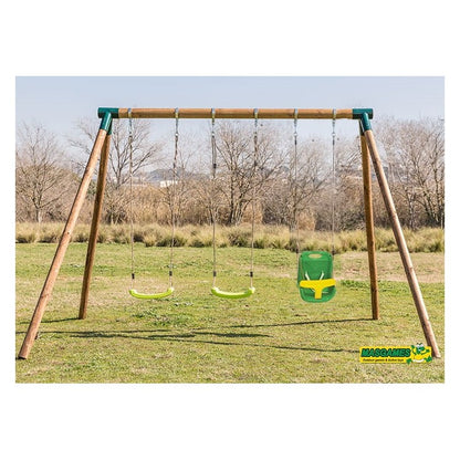 Columpio Triple De Madera Redonda Masgames Etna Xl + Asiento Bebe._1