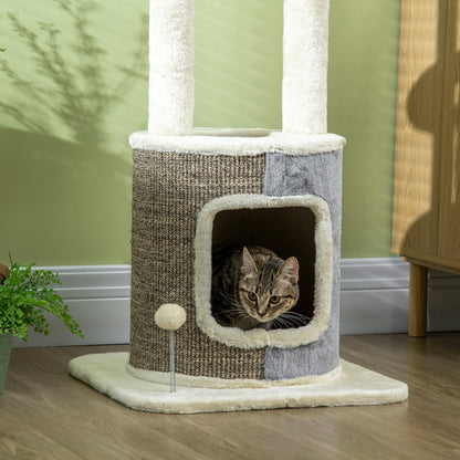 Pawhut Árbol Rascador Para Gatos 110 Cm Con Caseta Plataformas Postes De Sisal_4