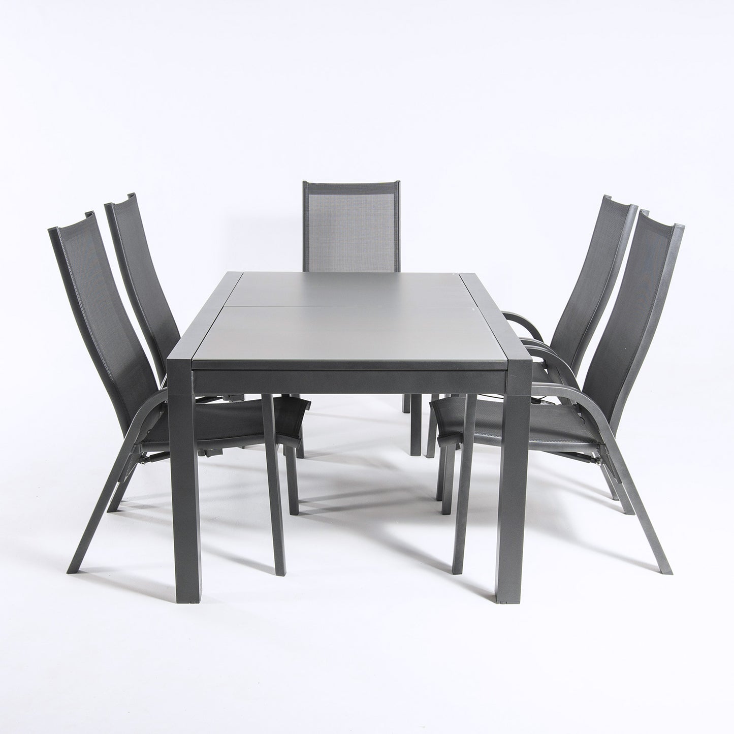 Conjunto Para Jardín Color Antracita, Mesa Extensible 160/210 Y 6 Sillones Reclinables Y Apilables, Aluminio Doble Reforzado, 6 Plazas_3