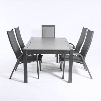 Conjunto Para Jardín Color Antracita, Mesa Extensible 160/210 Y 6 Sillones Reclinables Y Apilables, Aluminio Doble Reforzado, 6 Plazas_3