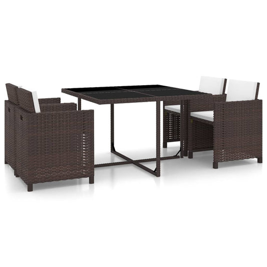 Vidaxl Set De Comedor Jardín 5 Pzas Y Cojines Ratán Sintético Marrón_0
