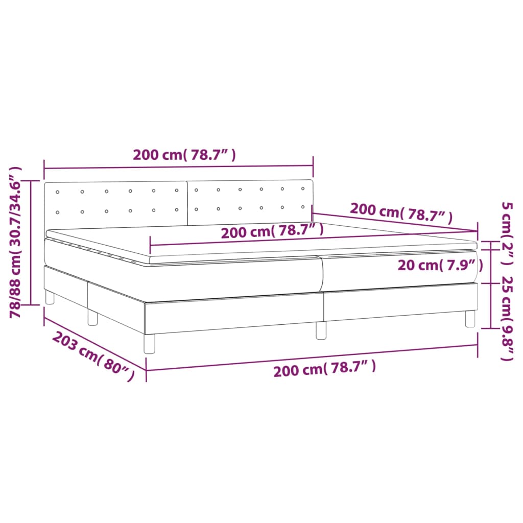 Cama Box Spring Con Colchón Y Led Tela Azul 200x200 Cm / Vetonek_3