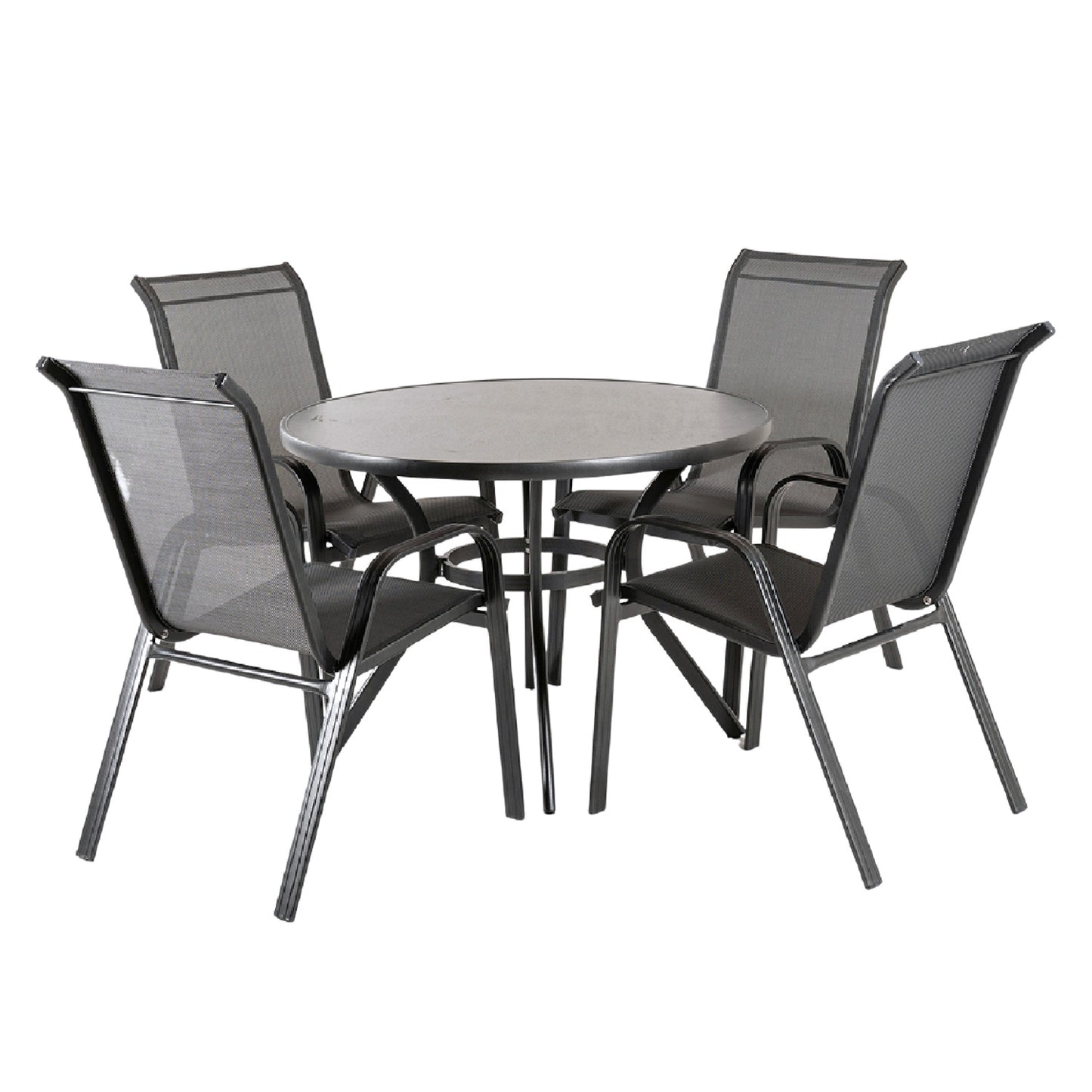Conjunto De Terraza, Mesa Redonda De 105 Cm De Diámetro Y 4 Sillones De Aluminio Color Antracita._0