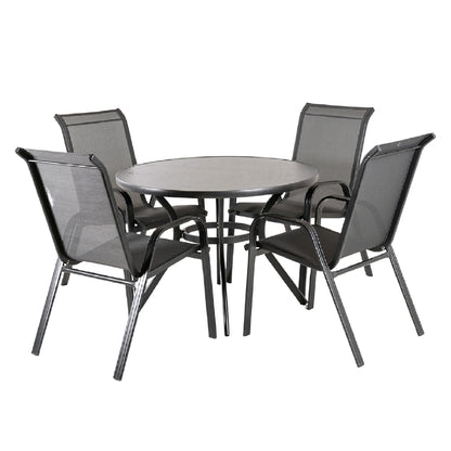 Conjunto De Terraza, Mesa Redonda De 105 Cm De Diámetro Y 4 Sillones De Aluminio Color Antracita._0
