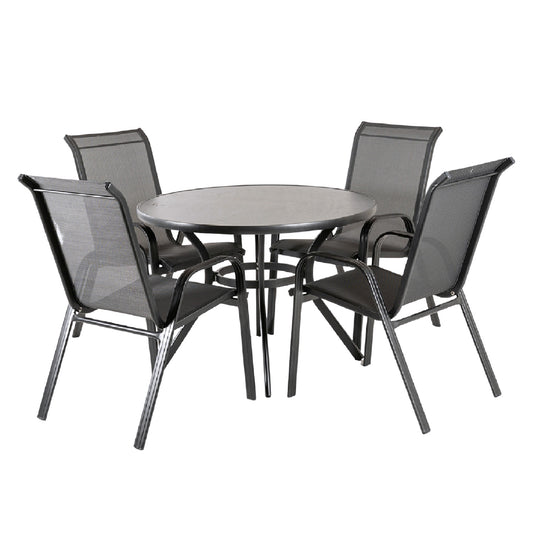Conjunto De Terraza, Mesa Redonda De 105 Cm De Diámetro Y 4 Sillones De Aluminio Color Antracita._0