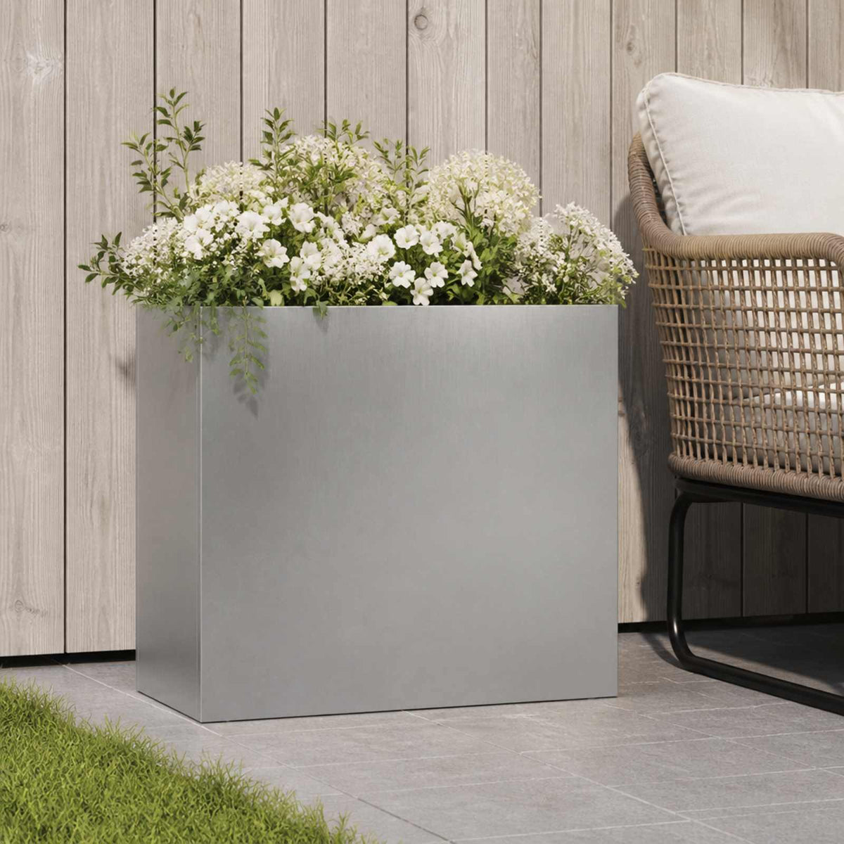 Macetero De Jardín Plateado 50 X 20 X 40 Cm Acero Inoxidable_1