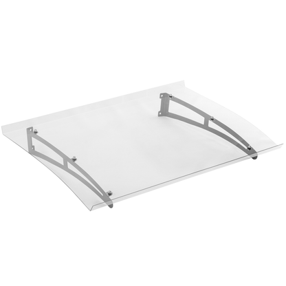 Tejadillo De Protección 120 X 100 Cm Transparente Marquesina Para Puertas Y Ventanas Con Soporte De Acero Gris_0