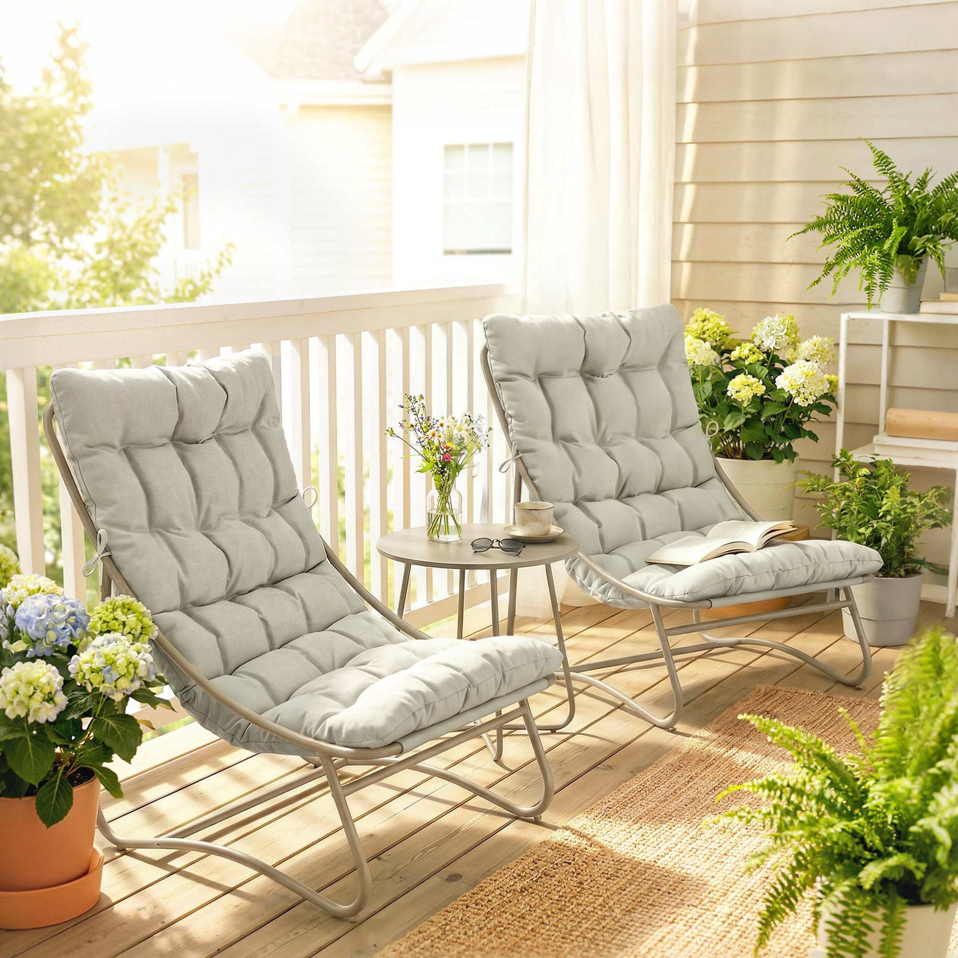 Outsunny Conjunto De Mesa Y Sillas De Terraza Exterior Con Cojines Gris Claro_1