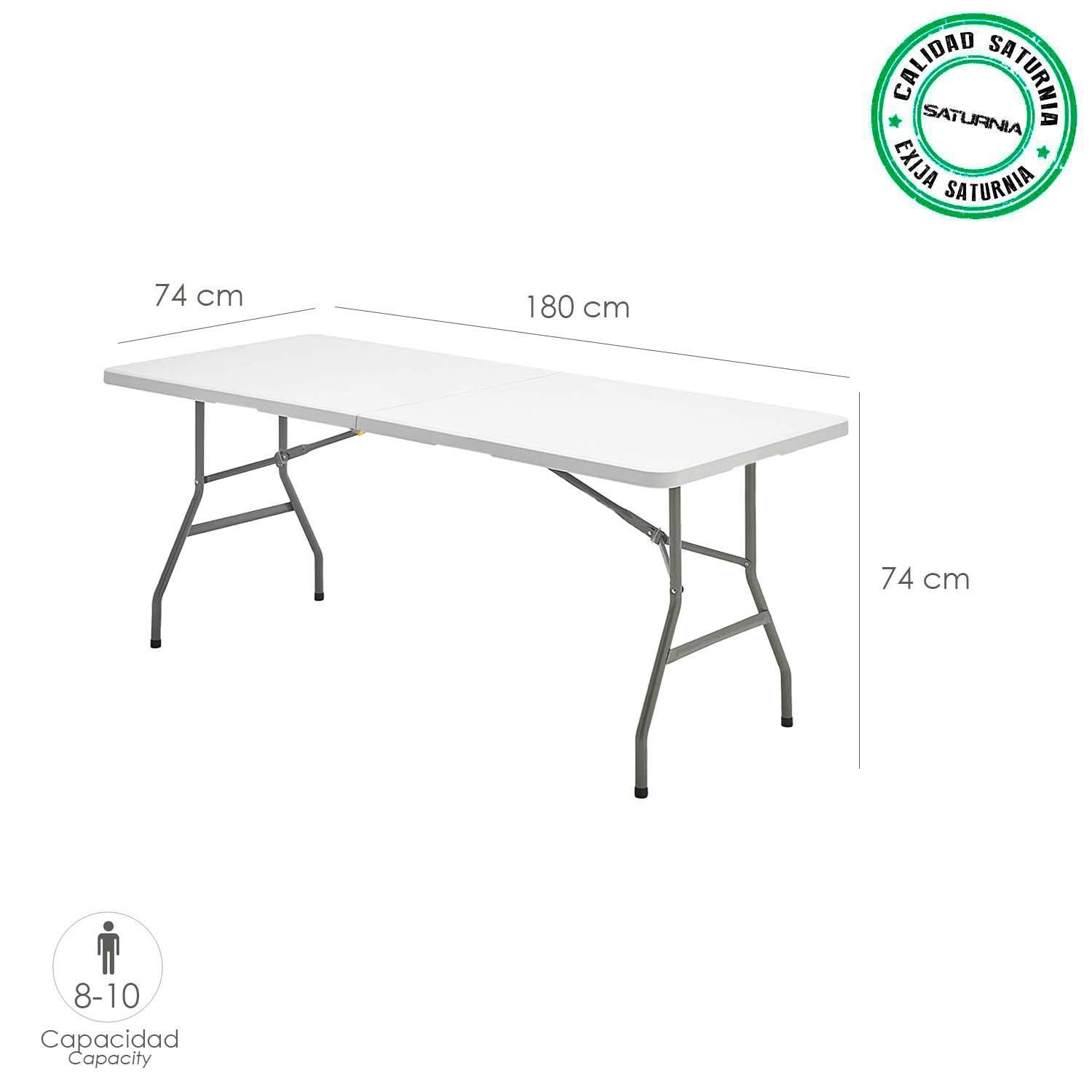 Mesa Plegable Rectangular Hdpe Multifuncional, Portatil, Resistente,multiusos 180x74x74 Cm. Color Blanco_1