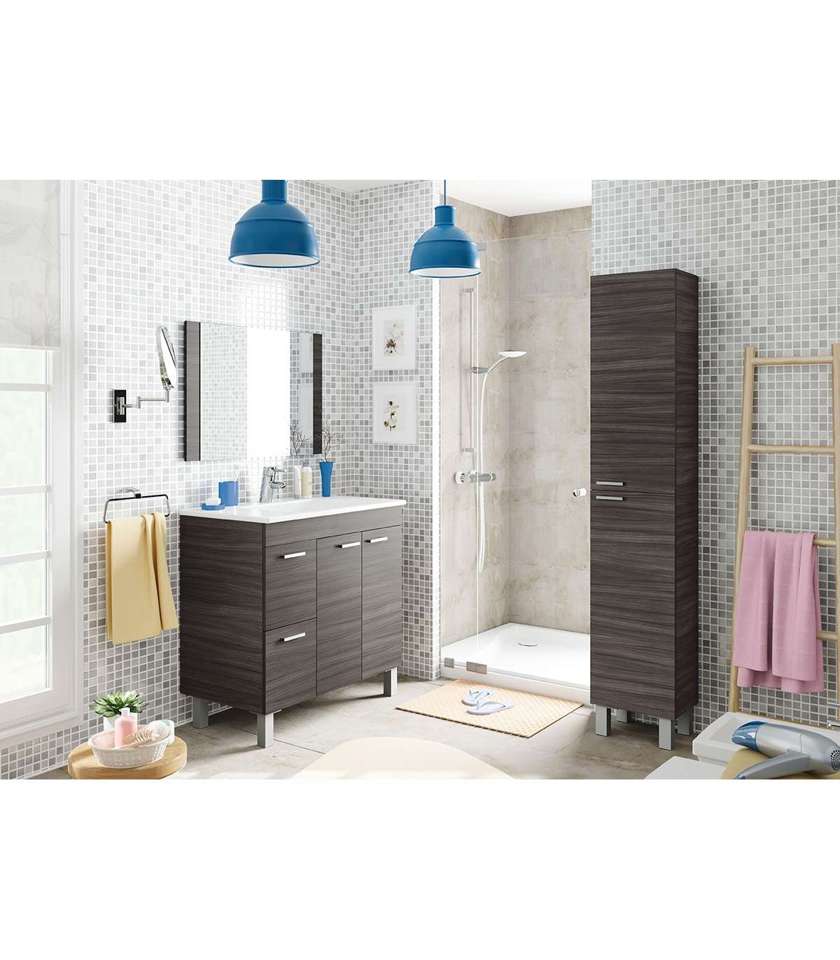 Mueble Con Lavabo Y Espejo Marta En Acabado Gris Ceniza, 80 Cm(alto)80 Cm(ancho)45 Cm(largo)_1