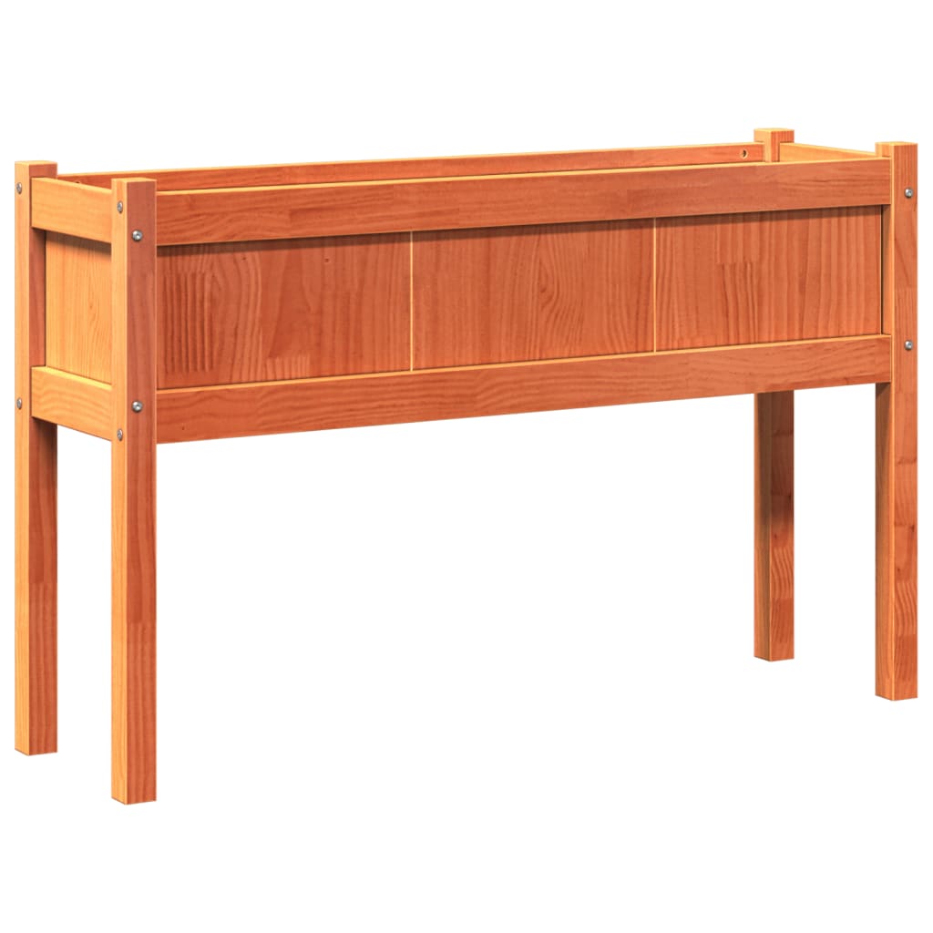 Jardinera Con Patas Madera Maciza Pino Marrón Cera 110x31x70 Cm_0