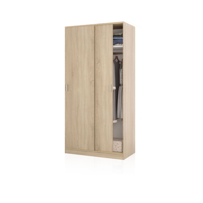 Armario Lenor 2 Puertas Correderas Melamina, Roble, 100 X 200 X 50_3