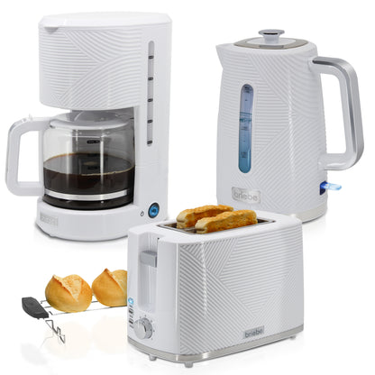 Briebe Elegance Set Tostador Pan Ranura Ancha 2 Rebanadas, Hervidor Agua Eléctrico 1,7l Cafetera 1,25l,skt1178wht,blanco_0