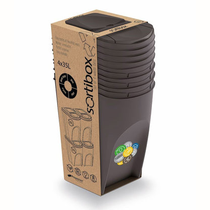 Set De 4 Cubos De Basura Keden Sortibox Papelera Reciclaje, Antracita, Volumen 4x35l_1