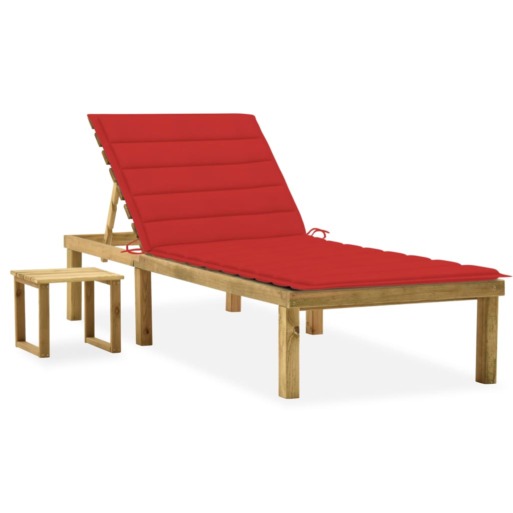 Tumbona De Jardín Con Mesa Y Cojín De Madera De Pino Impregnada_0