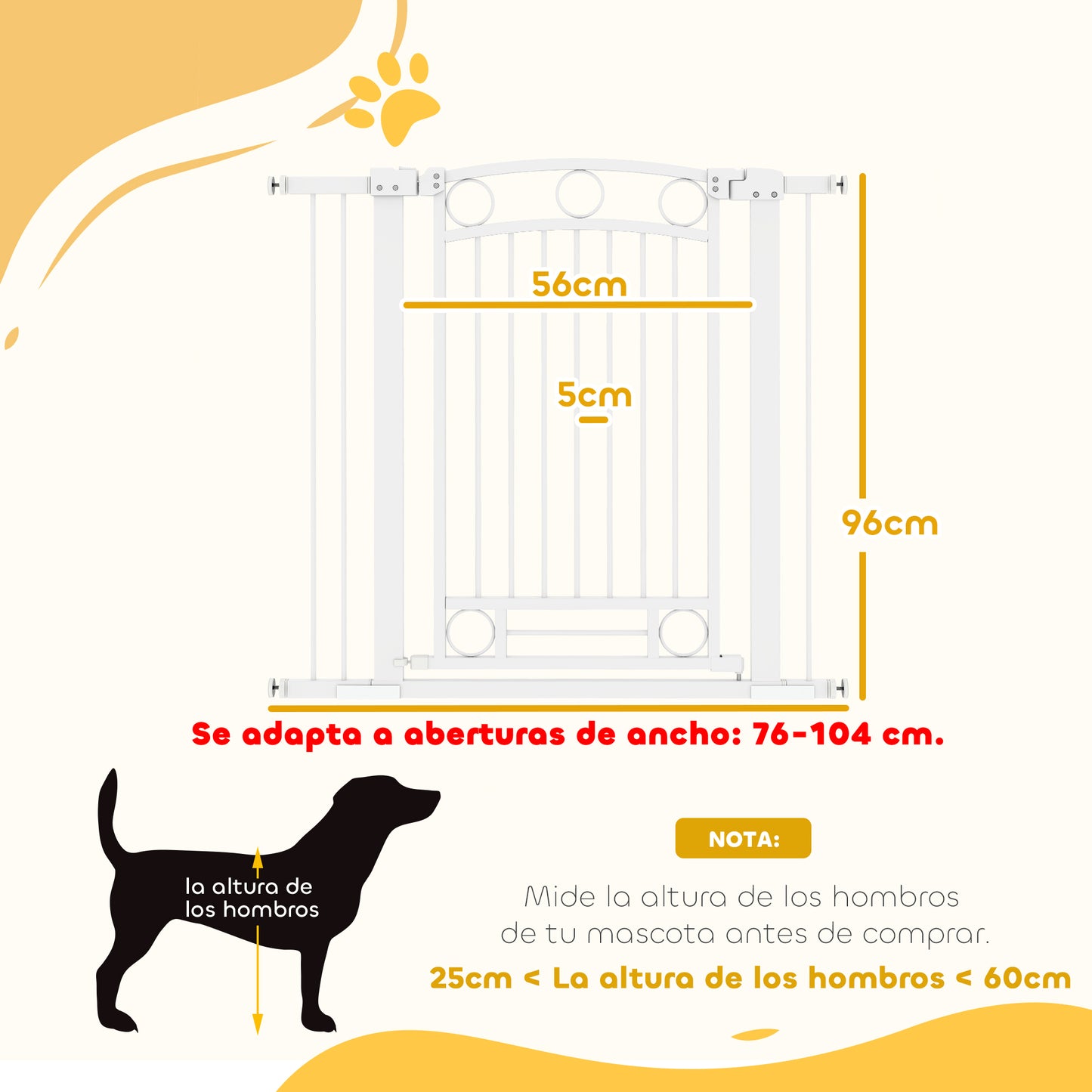 Pawhut Barrera Para Perros Con Ancho Ajustable 76-104 Cm 2 Extensiones Blanco_2