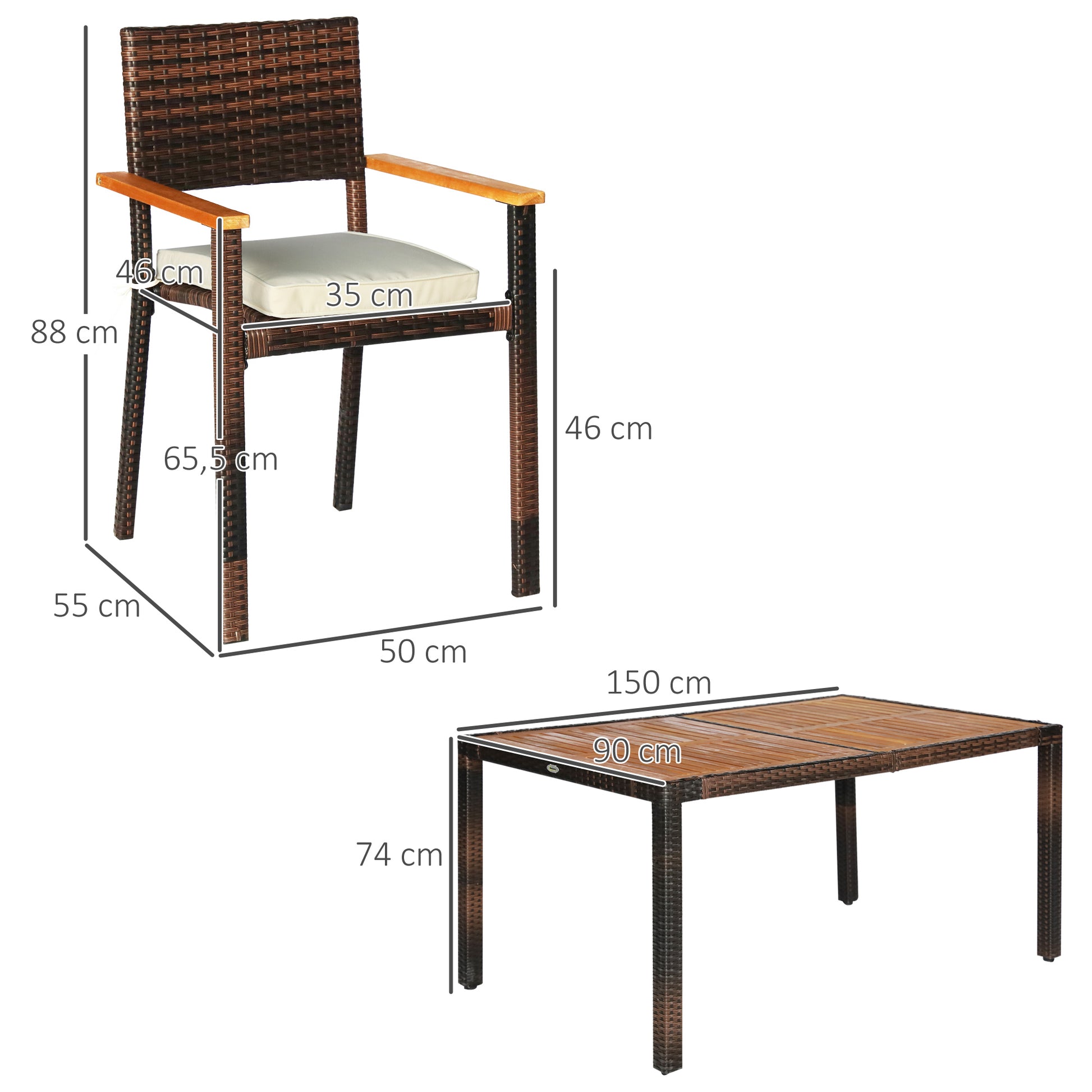 Outsunny Conjunto Muebles De Ratán Sintético Para Jardín Con 6 Silla Y Mesa_2