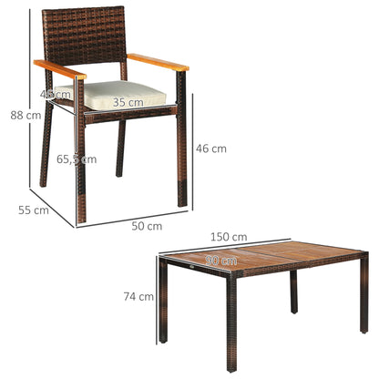 Outsunny Conjunto Muebles De Ratán Sintético Para Jardín Con 6 Silla Y Mesa_2