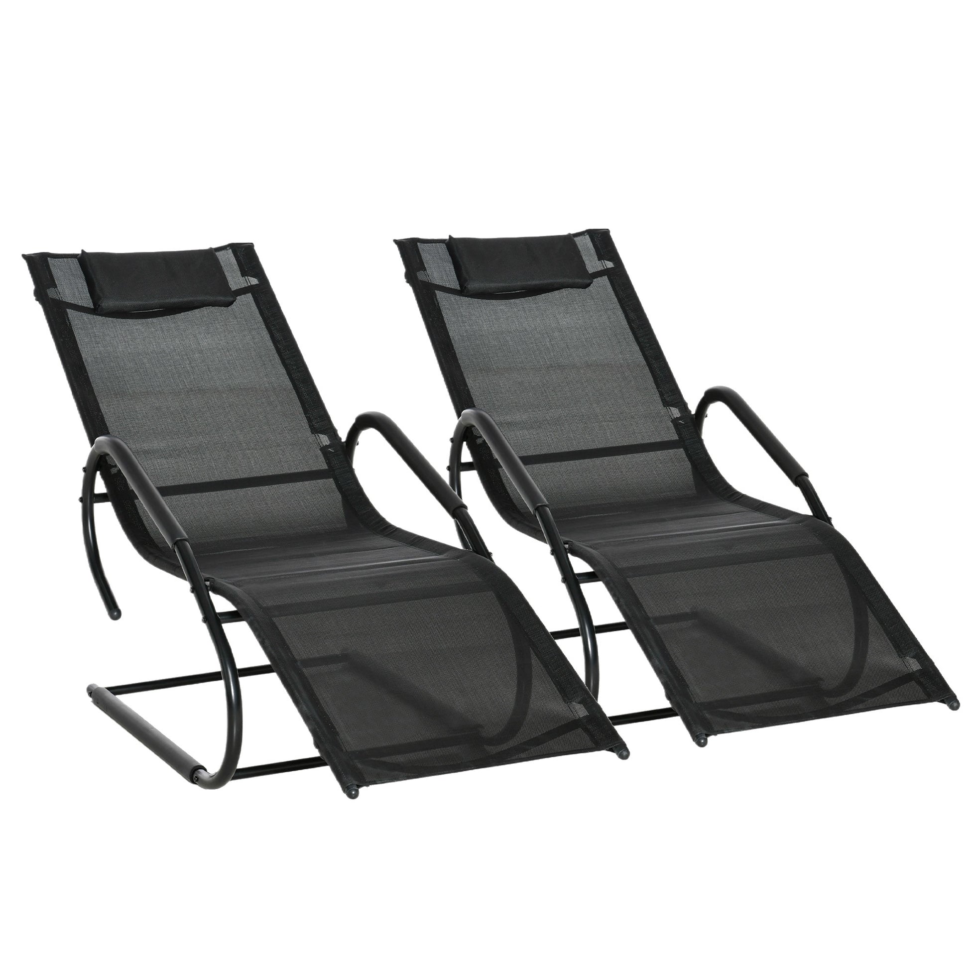 Outsunny Juego De 2 Tumbonas De Jardín Relax Con Reposapiés 160x59,5x83 Cm Negro_0
