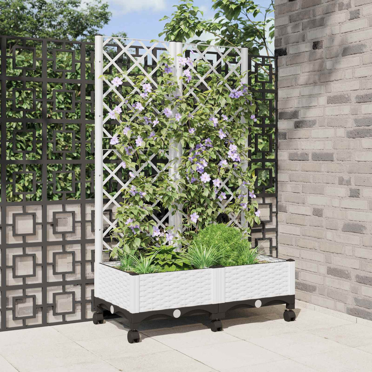 Jardinera Con Enrejado Y Ruedas Blanco 80 X 40 X 131,5 Cm Pp_1