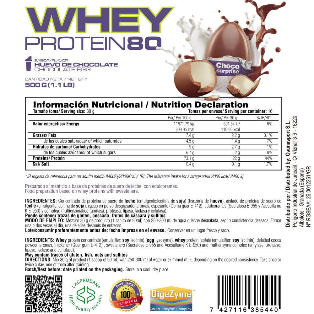 Whey Protein80 - 500g - Choco Surprise (huevo De Chocolate) - Aumenta La Masa Muscular - Masmusculo_5