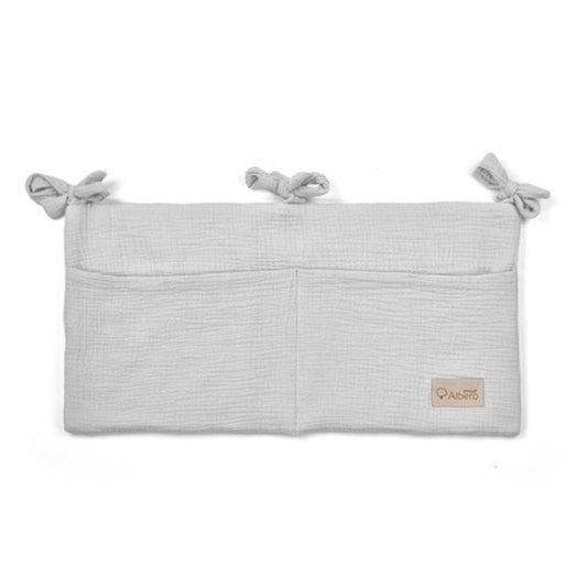 Organizador De Cuna Con Compartimentos Muselina Gris_0