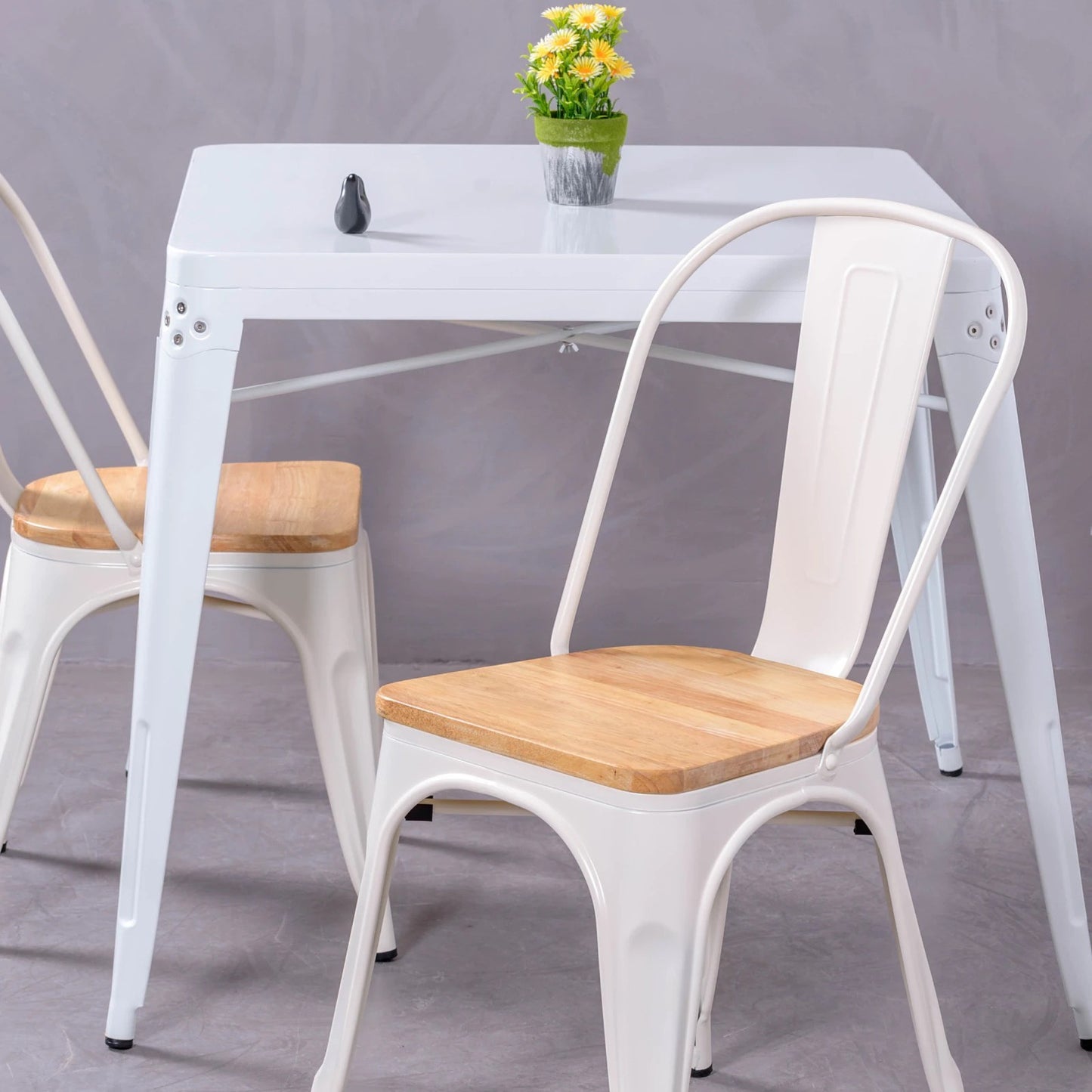 Silla Metálica Con Asiento De Madera De Olmo - Bistro_1