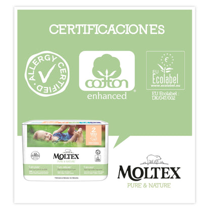 Fraldas T2 (3-6 kg) Moltex Pure &amp; Nature, 36 unidades