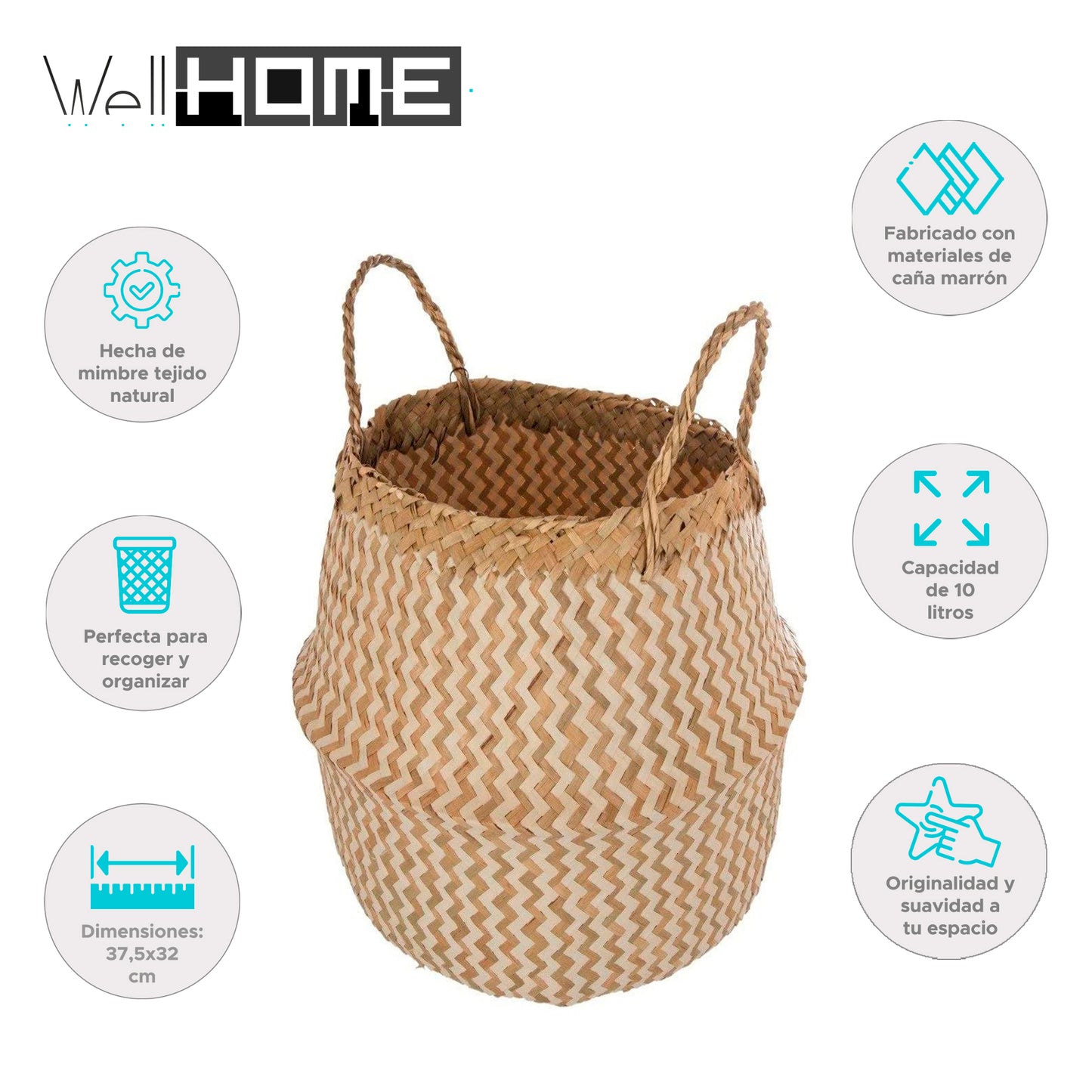 Wellhome - Canasta De Paso Marino Con Patrón Blanco_1