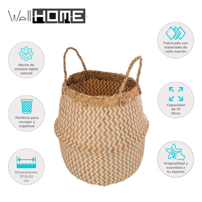 Wellhome - Canasta De Paso Marino Con Patrón Blanco_1