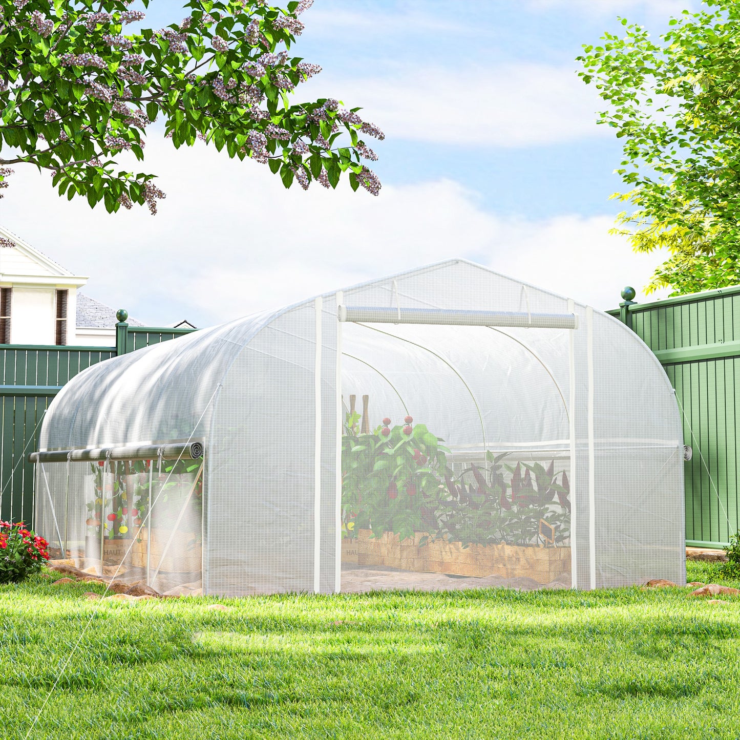 Outsunny Invernadero De Exterior 6x3x2 M Con Cubierta De Pe Anti-uv Blanco_1