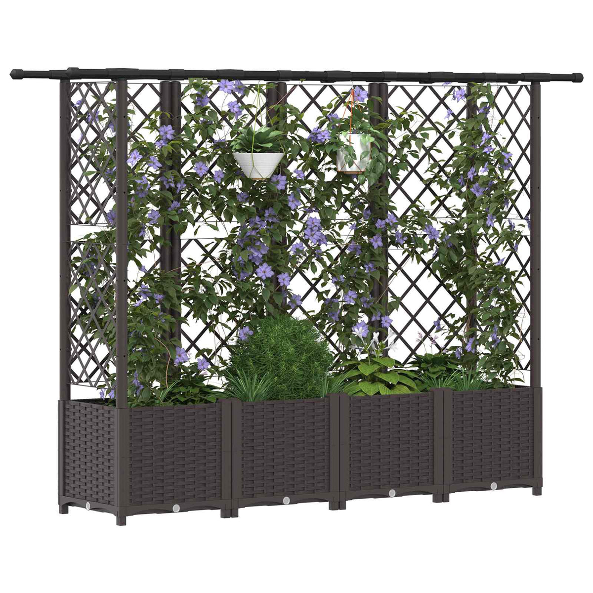 Cama Elevada Con Trellis Y Techo Marrón 202 X 40 X 136 Cm Pp_2
