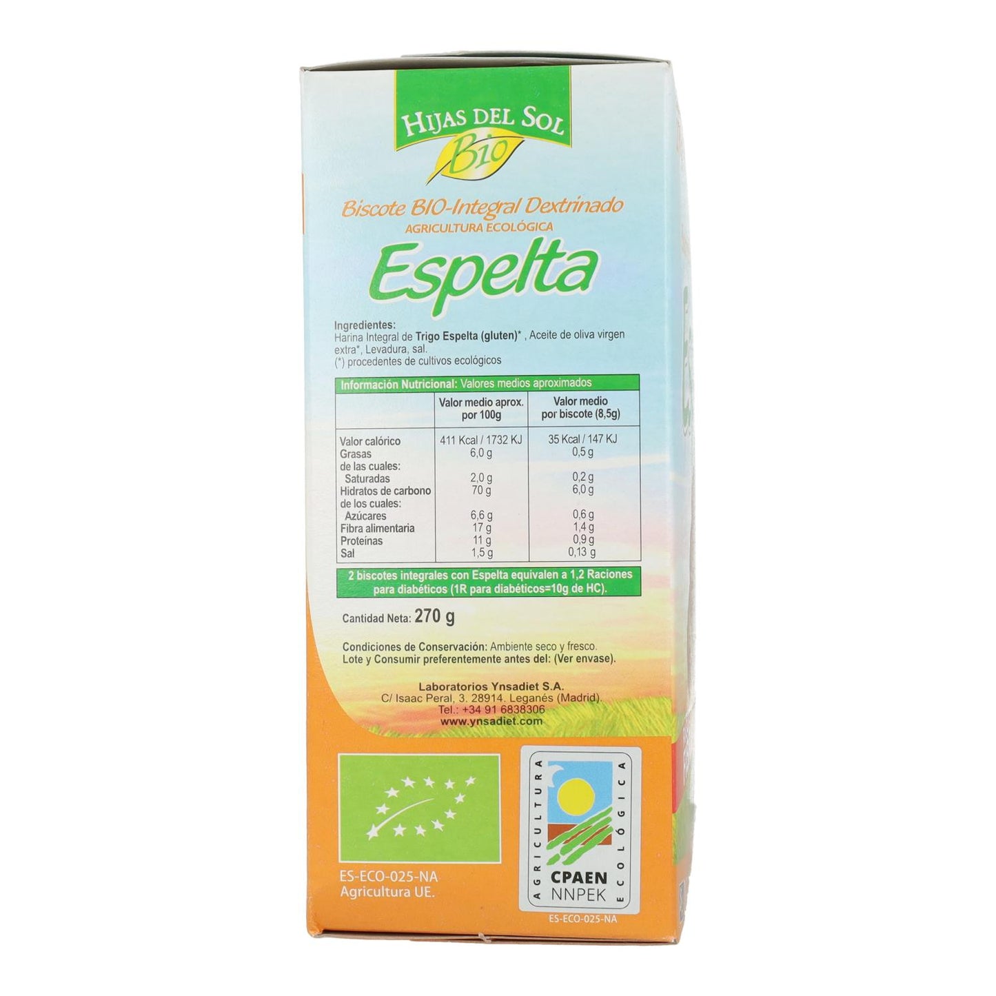 Pão de Espelta Dextrinado Biológico Ynsadiet 270 Gr