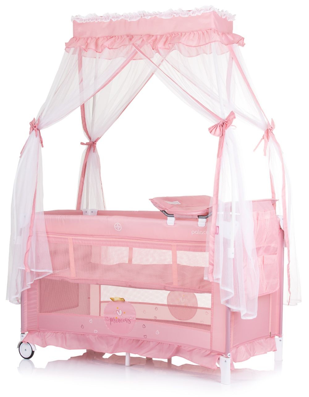 Cuna De Viaje Con Dosel Y Cambiador Palace Princess Pink New_1