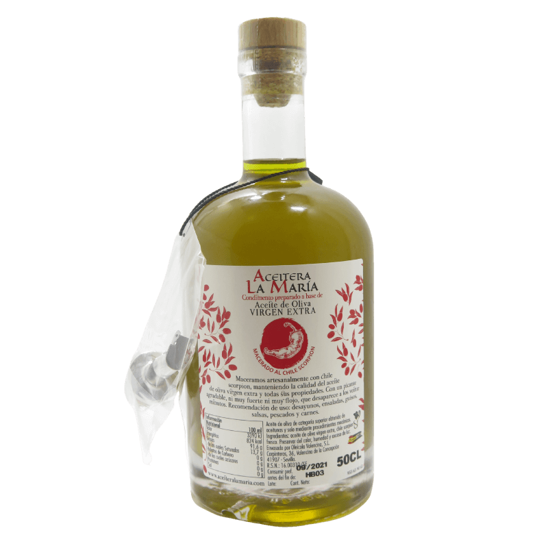 Aceite De Oliva Virgen Extra Macerado Al Chile Scorpion 50 Cl Con Vertedor Metálico_1