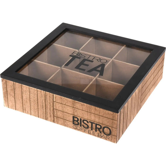 Well Home Caja De Té De 9 Compartimentos Con Tapa De Vidrio Color Negro_0