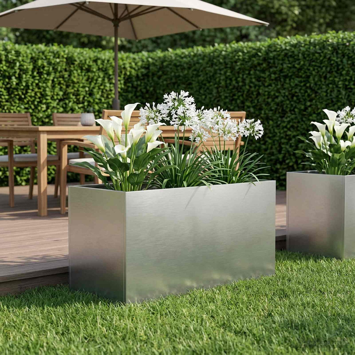 Macetero De Jardín Plateado 80 X 50 X 50 Cm Acero Inoxidable_1