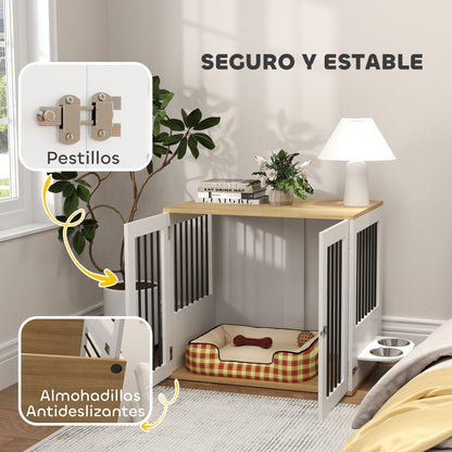 Pawhut Jaula Para Perros Medianos Con Puertas Comedero Giratorio De 360° Blanco_5