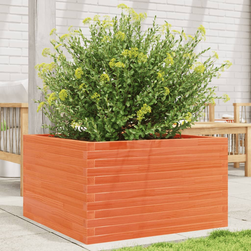 Jardinera De Madera Maciza De Pino Marrón Cera 80x80x45,5 Cm_1