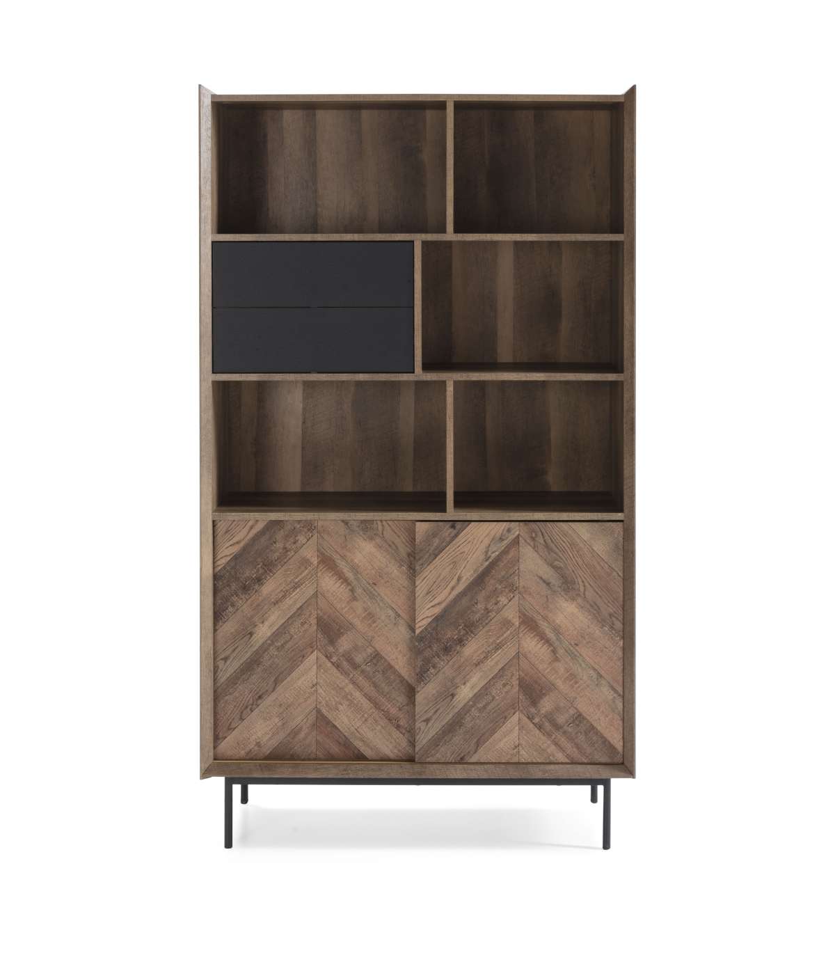 Librería Para Comedor Modelo Cat 2 Puertas 2 Cajones Acabado Roble-negro, 39cm(ancho) 173cm(alto) 98cm (largo)_4