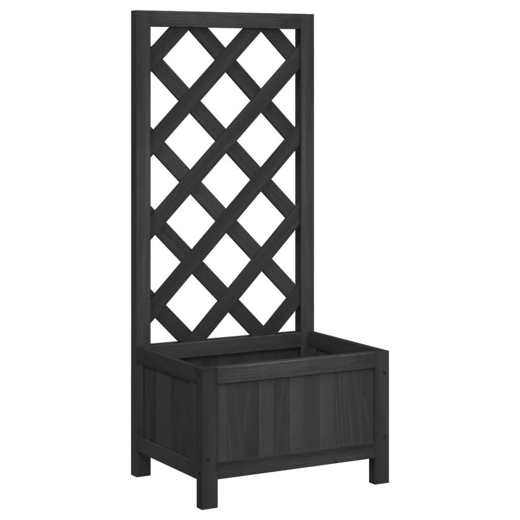 Jardinera Con Enrejado Negro 40x30x90 Cm Madera Maciza De Abeto_0